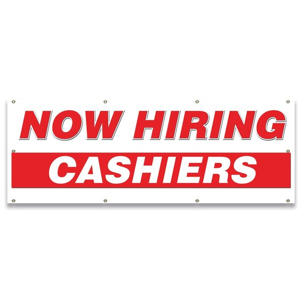 Now Hiring Cashiers Banner Apply Inside Accepting Application Single Sided